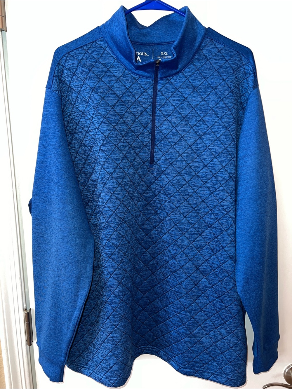 Antigua Men's Quilted Navy Blue Quarter-Zip Sweater